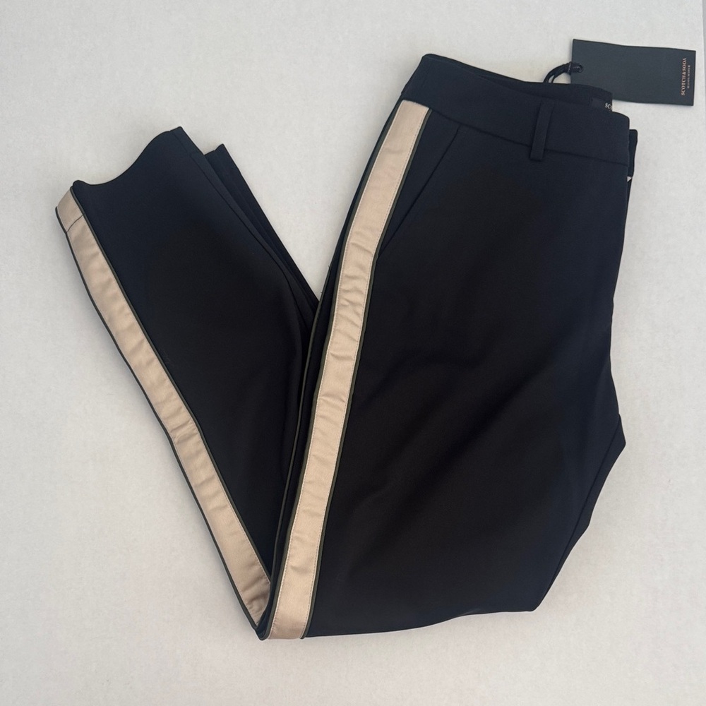 Scotch & Soda Maison Scotch THE PEAKS Black Pants with Tan Stripes